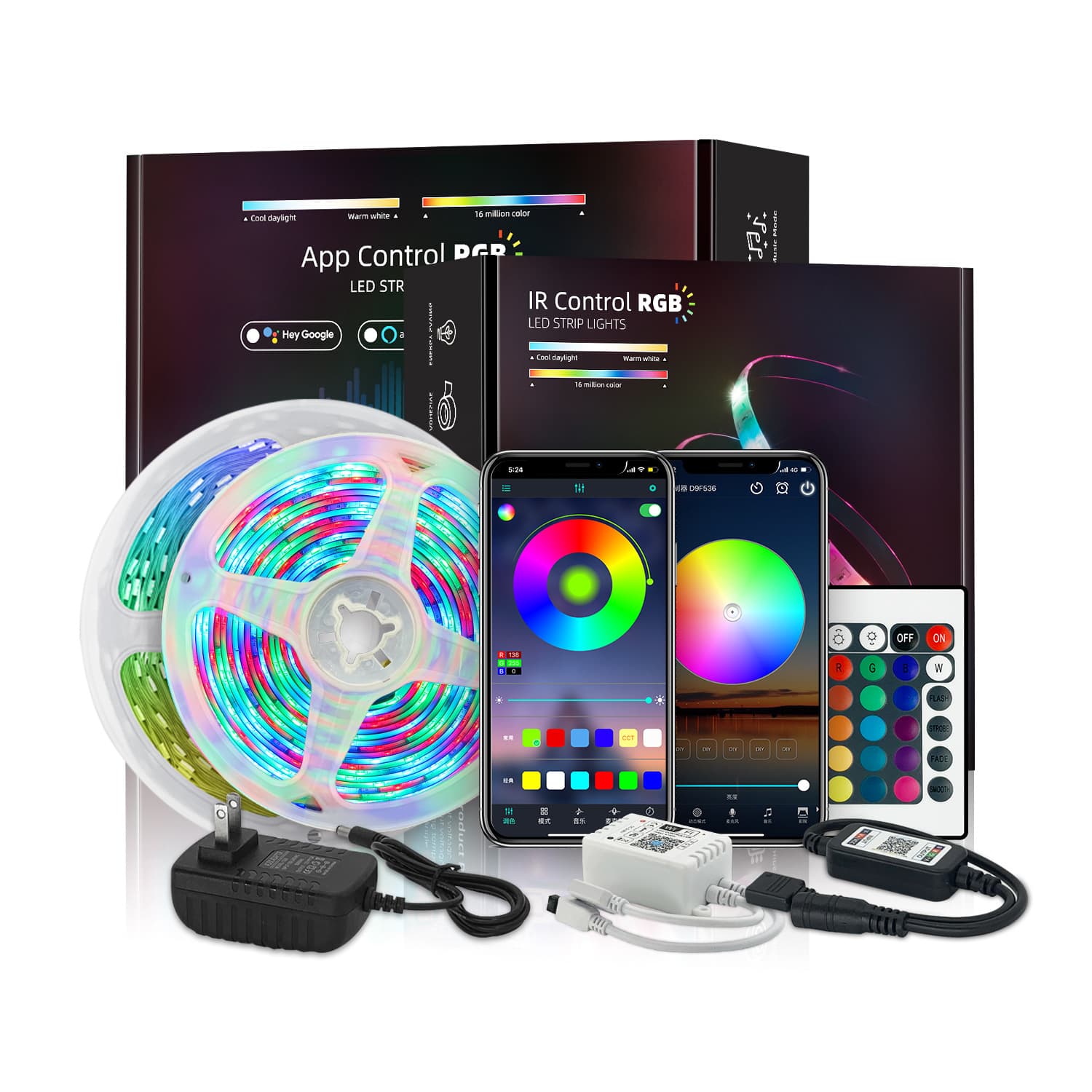 LED strip light kit with RGB microphone, gaming ambient light, TV light, 2835/505012V LED beads, intelligent control.