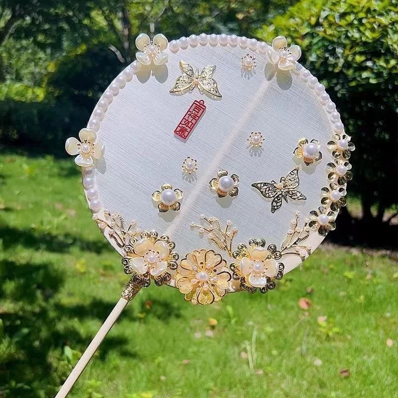 Silk Fan DIY Material Kit for Children, Handmade Round Fan, Traditional Ancient Style, Classical Fan Frame, Student Handmade Semi-Finished Product