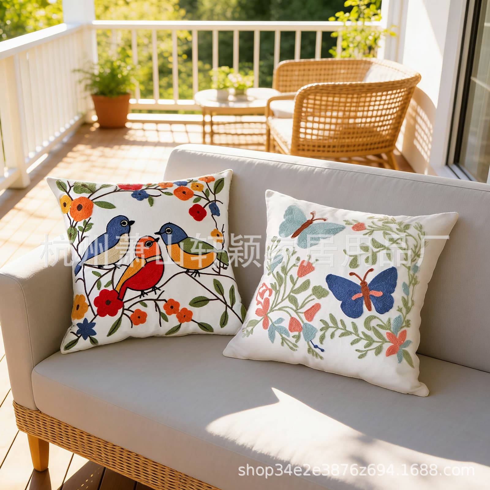 Farmhouse Embroidered Pillow Cover for Living Room Sofa Cushion Floral Bird Butterfly Bedside