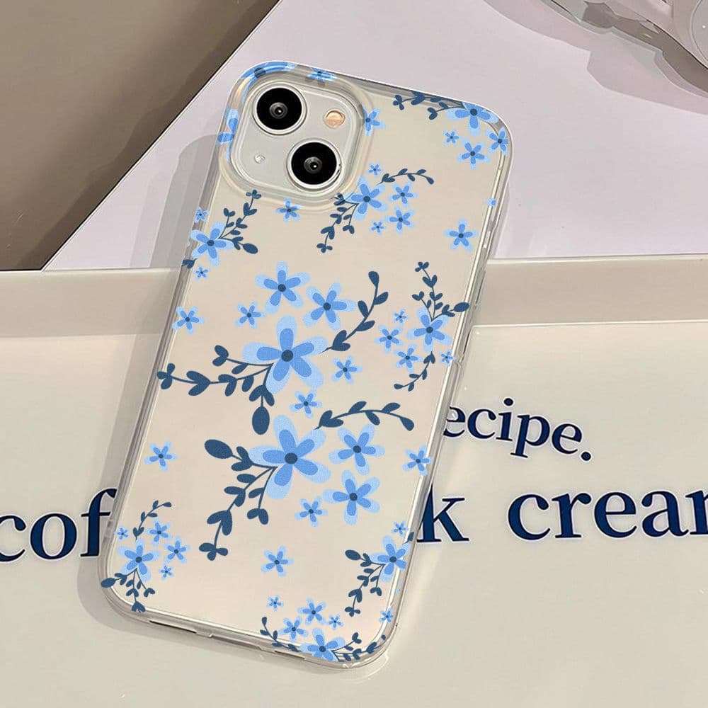 Full Screen Blue Small Flowers iPhone 17 Pro Max Phone Case 17 Apple 16 15 Frosted 14 Full Wrap