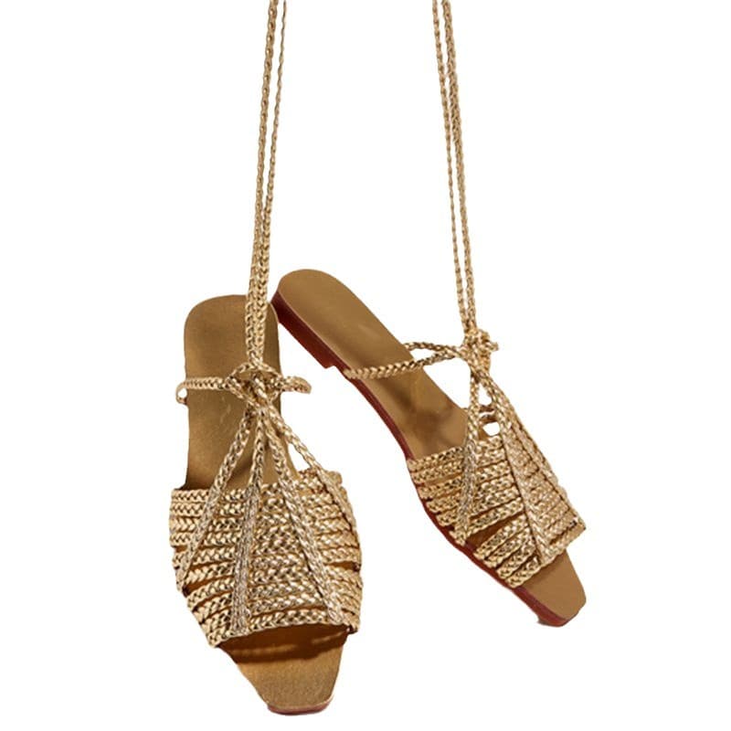 Cross-border plus-size women's shoes, hot-selling summer new style, fashionable and versatile flat open-toe Roman strappy sandals.
