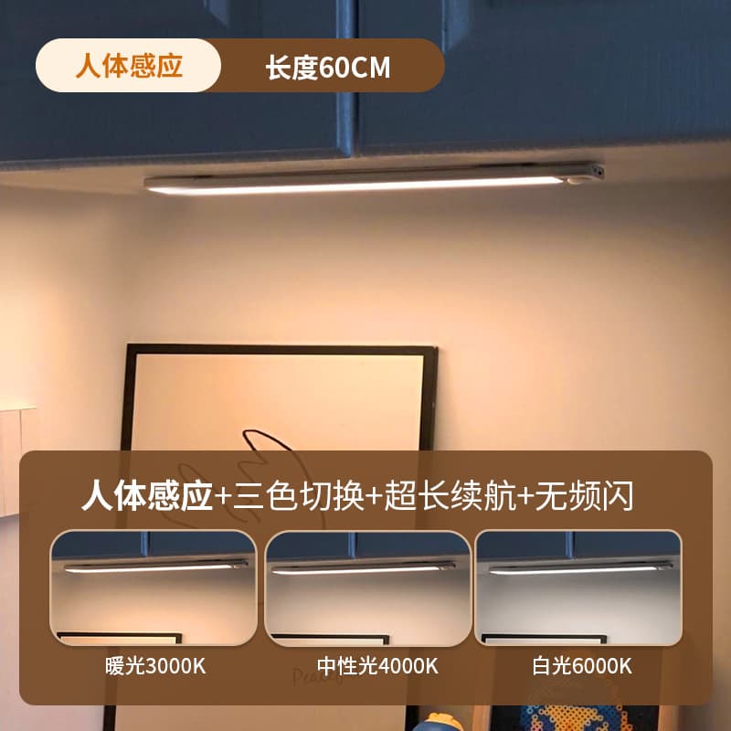 Ultra-Thin Soft Light Wireless Human Body Induction Cabinet Light Rechargeable Hallway Ceiling Light Kitchen Shoe Cabinet Wardrobe Floodlight