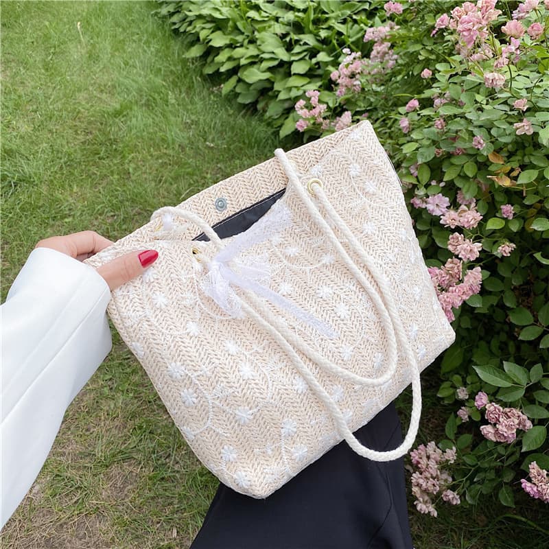 2026 New Style Straw Bucket Bag, Trendy Korean Style, Straw Lace Shoulder Bag/Handbag, Large Capacity for Women