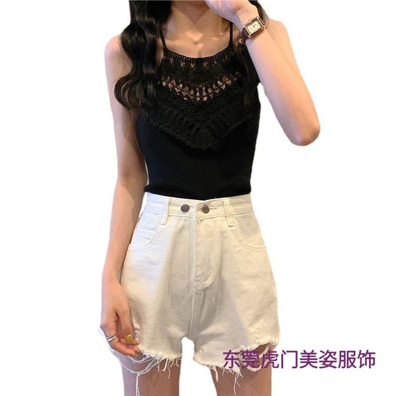 Lace Crochet Vest Women Summer New Short Slim Knit Halter Top