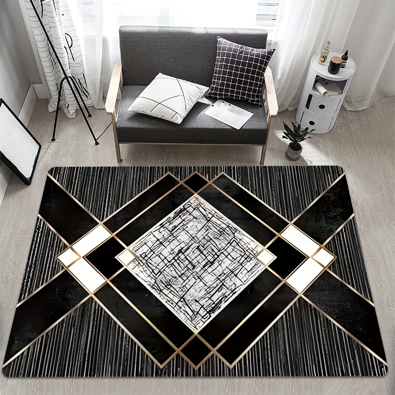 Nordic-style high-end crystal velvet rug, full coverage, luxurious, large area, suitable for living room and study, wear-resistant, easy to clean, and provides insulation against cold.