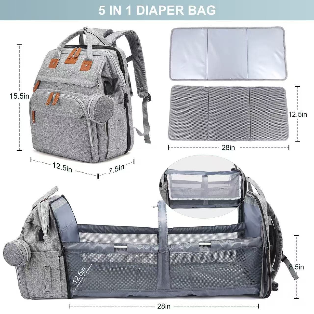 Top New Diaper Bag with Foldable Baby Bed, Mosquito Proof Backpack, Large Capacity
