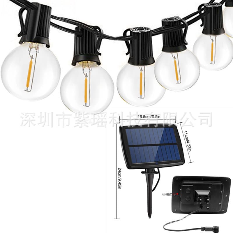 Solar-Powered G40 Led Bulb Light 2700K Warm Light for Garden Outdoor Use USB Charging 3W High Brightness 4 Modes Ce String Lights