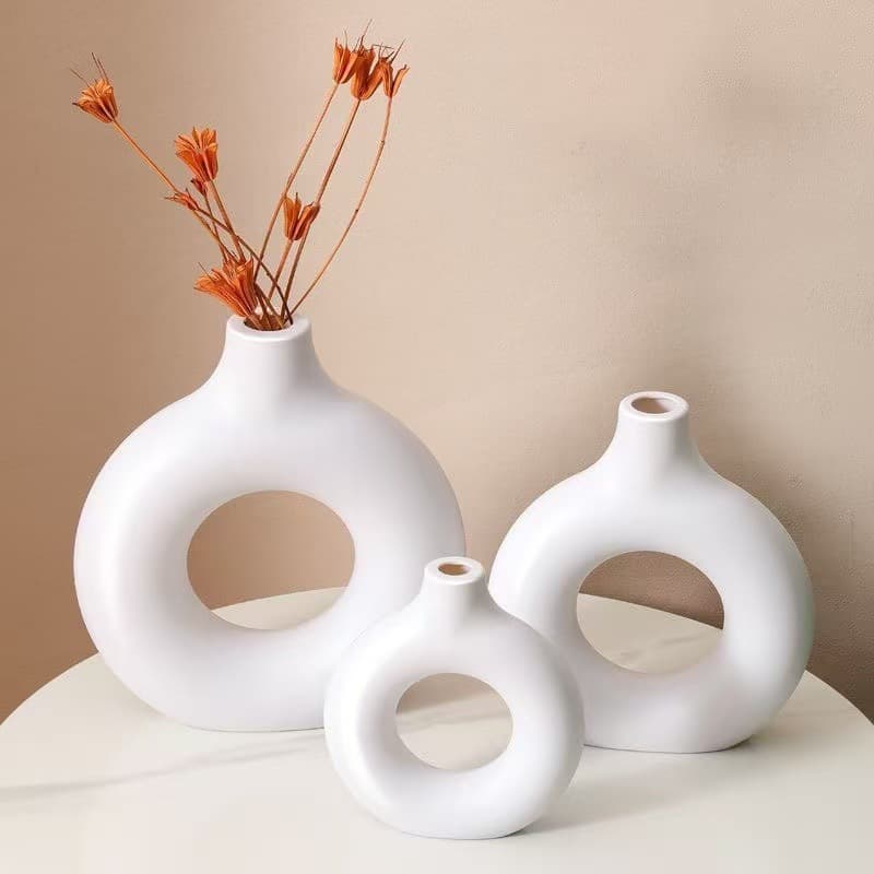 Donut Plastic Vase Imitation Ceramic Decorative Creative Living Room Round Modern Simple