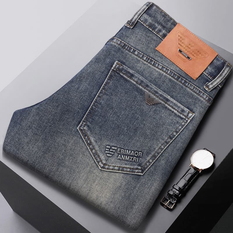 202 Autumn/Winter High-End Men's Slim Fit Straight Leg Elastic Casual Jeans, Foreign Trade Brand, Light Luxury European Style Trousers