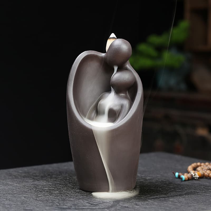Ceramic Reverse Flow Incense Burner Abstract Couple Figurine Indoor Zen Decor