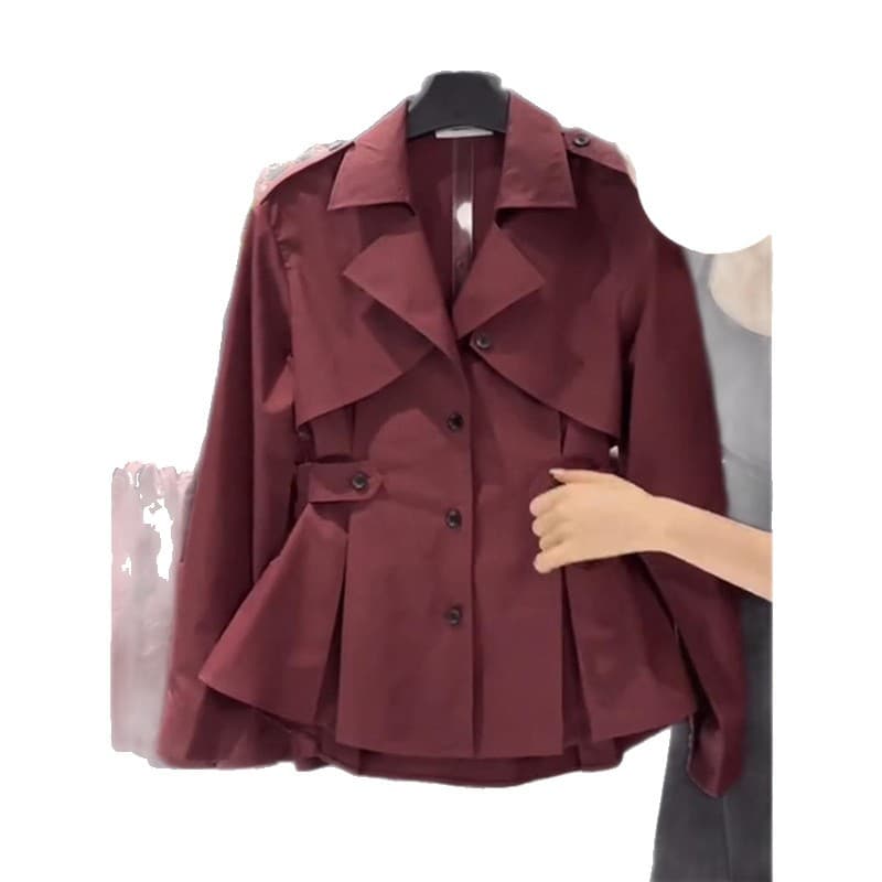 Ankora Red Flattering Slim Fit Single-Breasted Korean Style Jacket, Unique Chic and Mature Style Long-Sleeved Outerwear for Women
