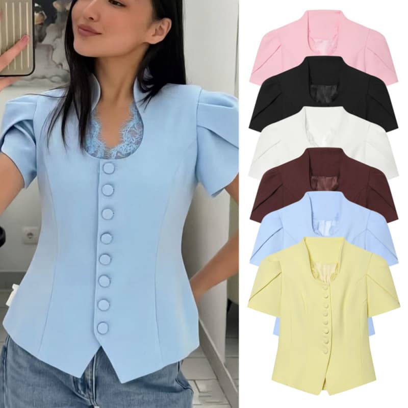 UNIZERA Women Summer 2026 Solid Short Sleeve Lace Trim Jacket