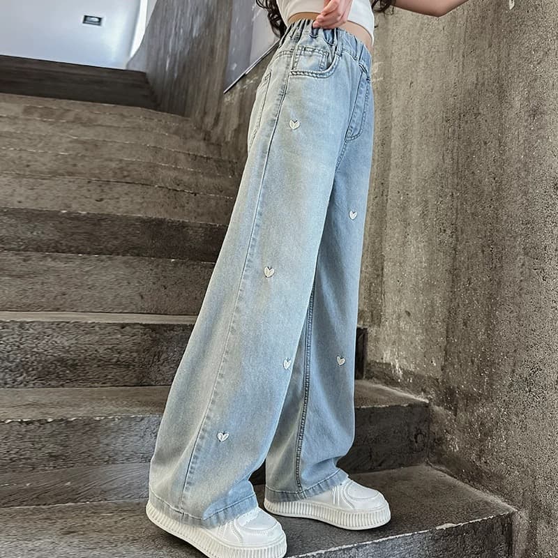 Girls' Pants Spring Autumn 5 New Fashionable Long Pants for Older Girls Spring Straight Wide Leg Kids' Jeans