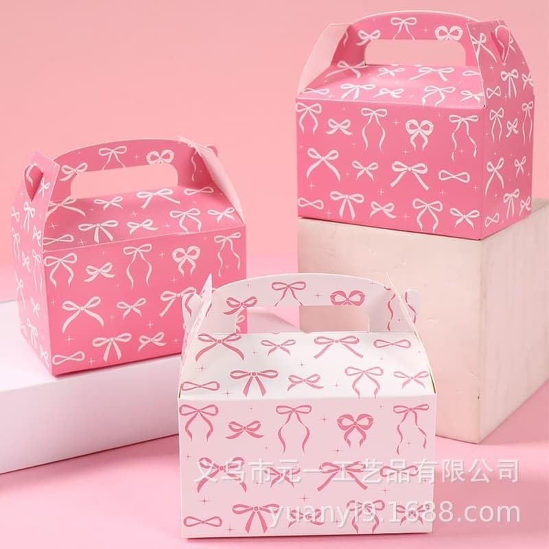 Pink Bow Theme Gift Box for Birthday Party Candy Packaging, White Cardstock Color Box