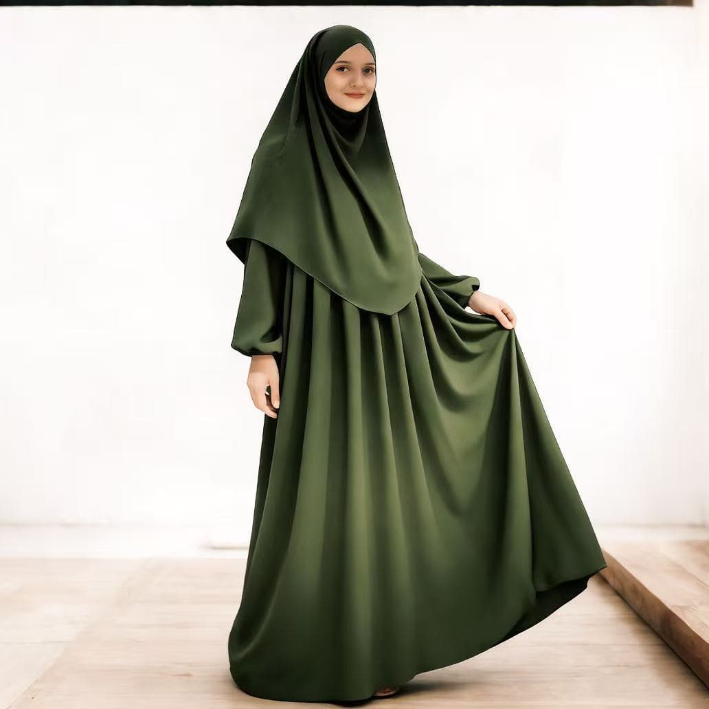 New Cross-Border Women's Solid Color Long Sleeve Dress Robe Casual Loose Headscarf Two-Piece Set Foreign Trade Stock K303