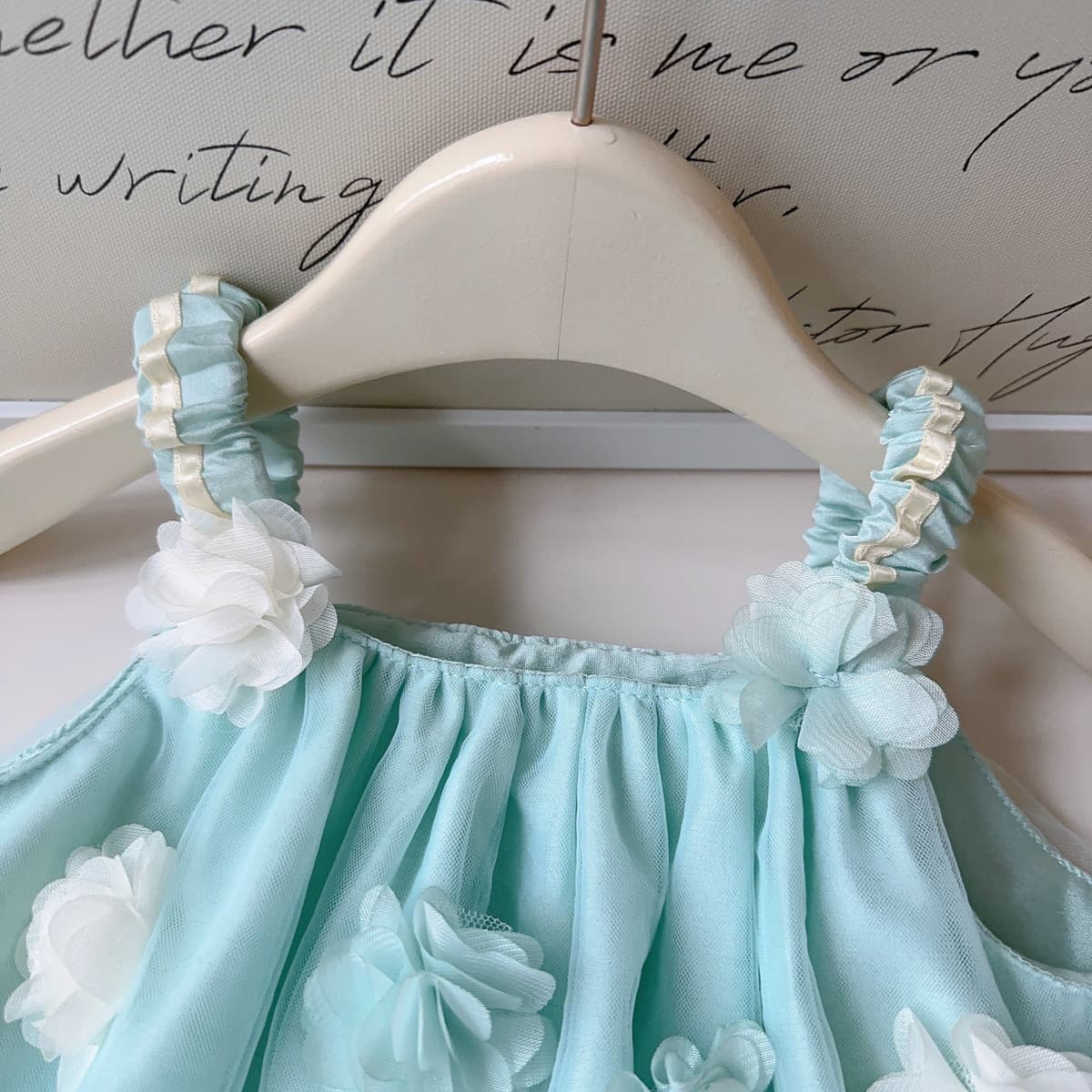 2026 Summer New Style Girls' Mint Green 3D Flower Suspender Dress Mesh Princess Dress Children's Tutu Skirt Trendy