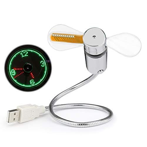 Original USB clock LED fan, creative snake-shaped USB temperature fan, seven-color LED flashing letter fan.