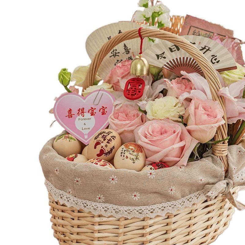 Woven Rattan Flower Basket for Postpartum Gifts, Handmade Full Moon Basket, Egg Basket