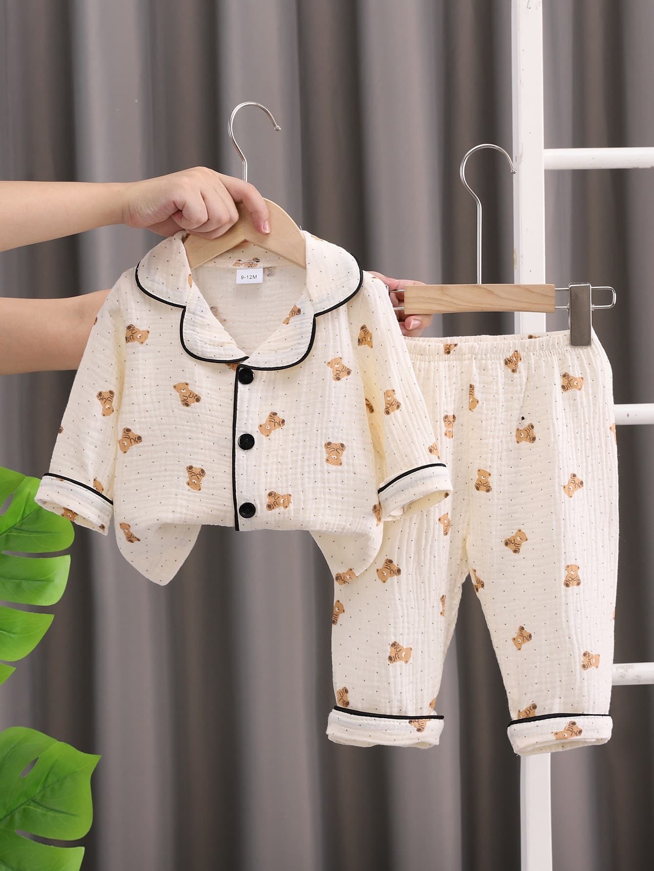 New Children's Cartoon Double Layer Cotton Gauze Pajama Set, Long Sleeve Cardigan, Comfortable Loungewear