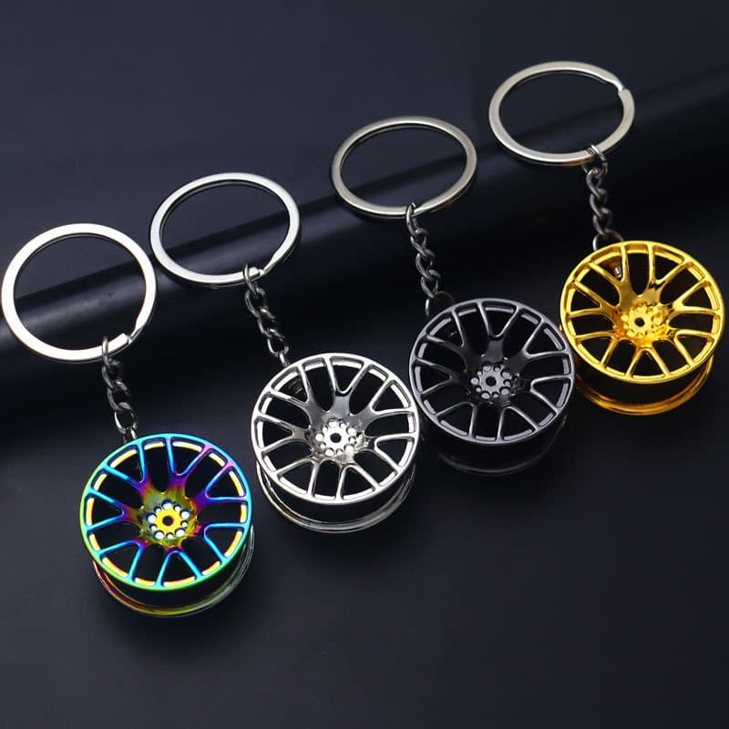 Cross-Border Motorcycle Keychain Pendant Artificial Wheel Metal Wheel Creative Car Keychain Laser Printing