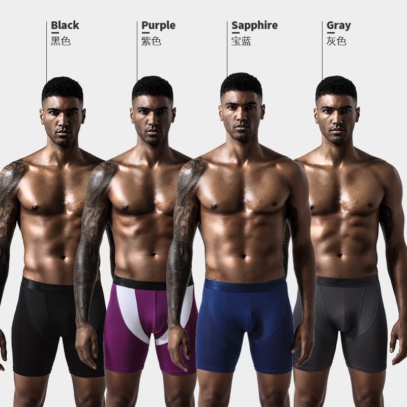 Men's Sports Boxer Briefs Anti-Chafe Running Fitness Tight Long Leg Mid-Rise Extended Length Breathable