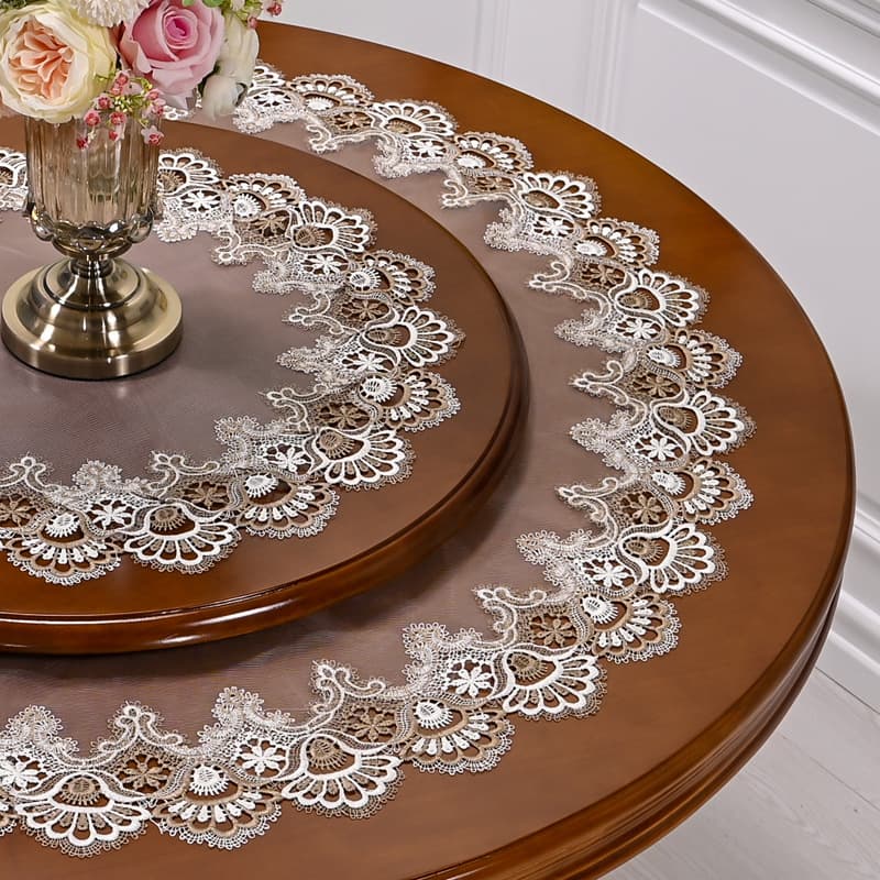 Round American Lace Tablecloth, Fabric Double Layer Round Table Mat, European Luxury High-end Tablecloth