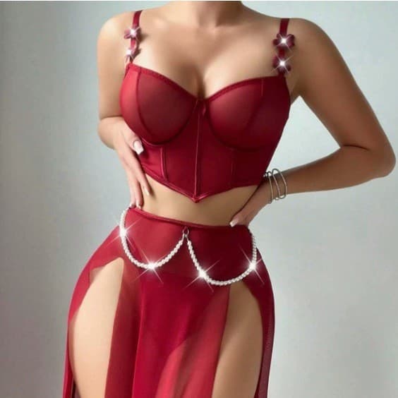 2025 New Cross-Border Amazon Sexy Fishbone See-Through Mesh Push-Up Lingerie Set for Women