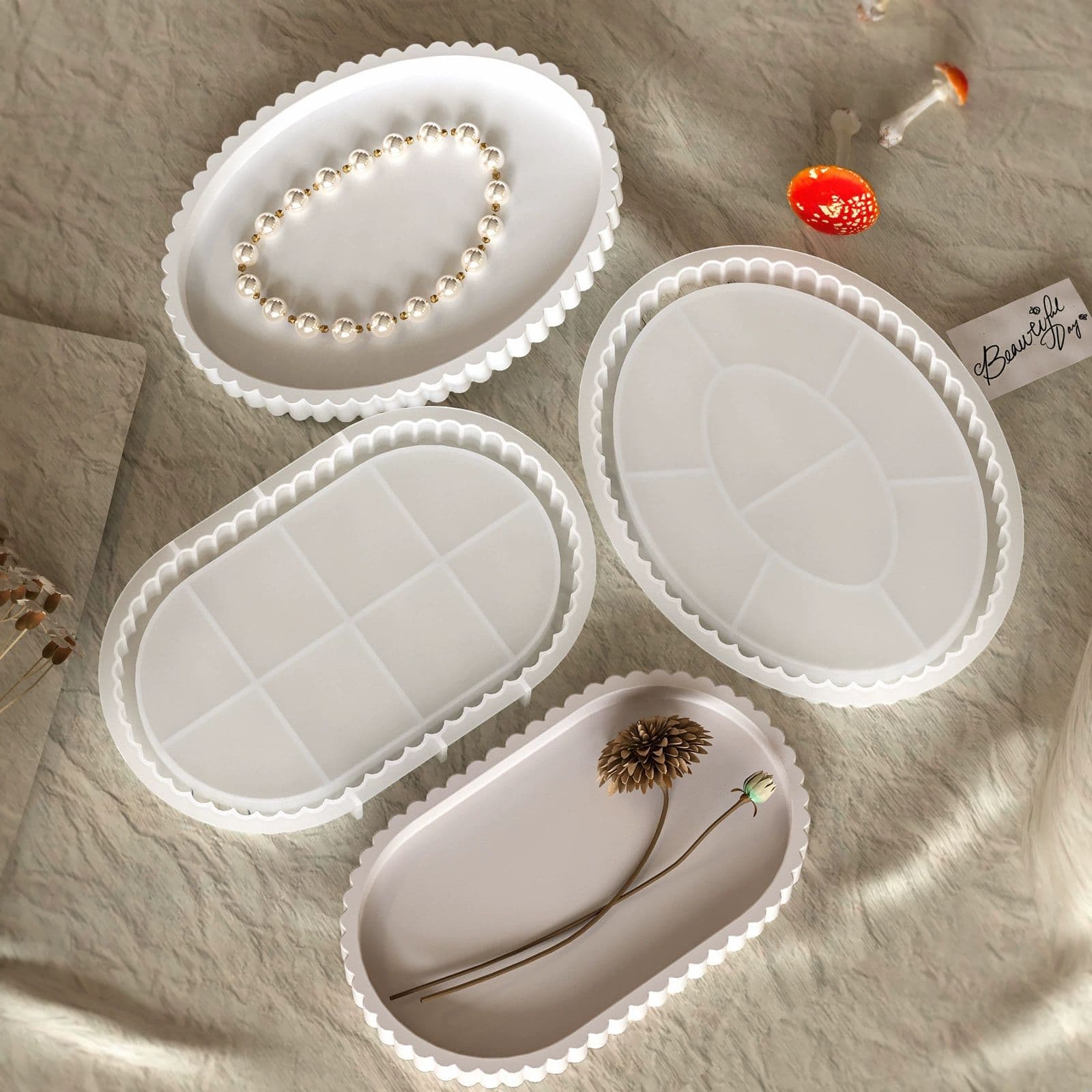 Nordic minimalist style oval striped tray silicone mold, epoxy resin DIY gear oval plaster storage