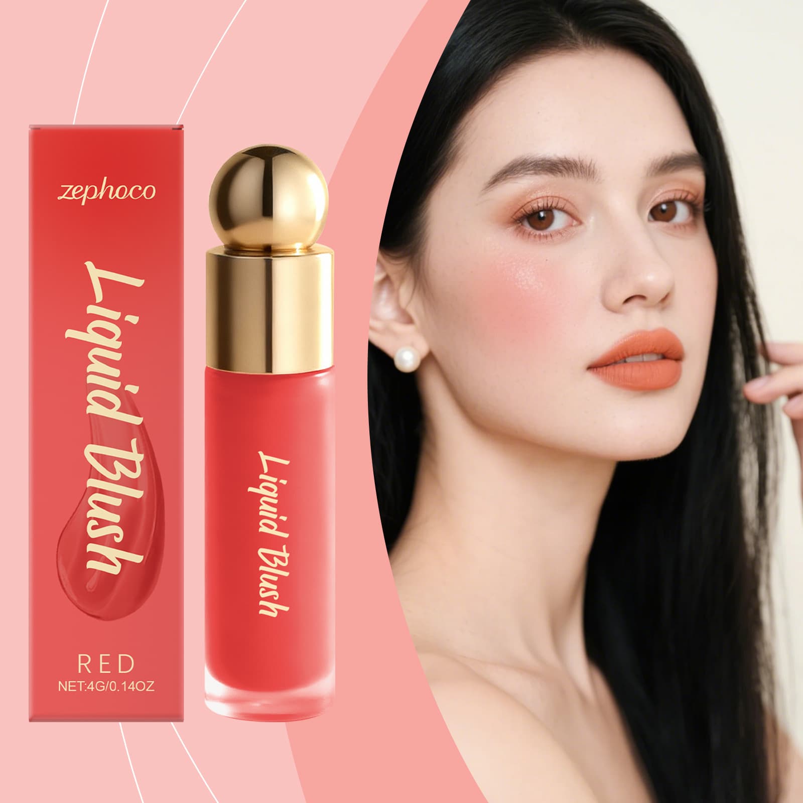 Zephoco Red Moisturizing Liquid Blush Natural Makeup Blush Cheek Color Easy to Smudge Atmospheric Makeup