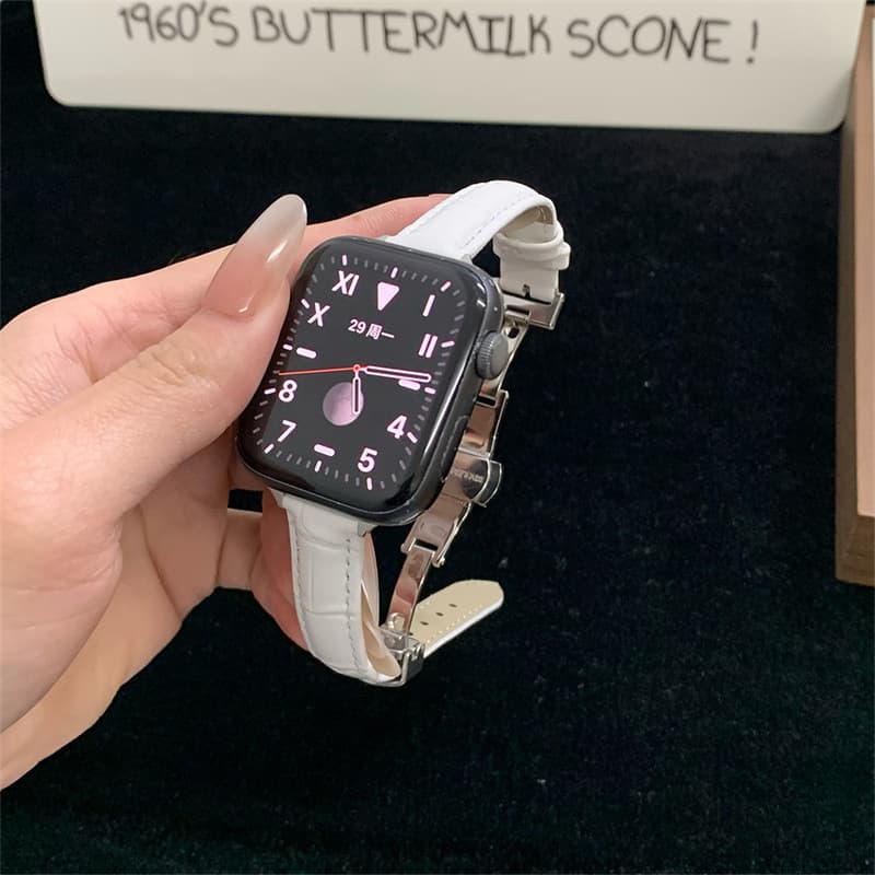 Suitable for Apple S11 Watch Strap Iwatch9876Se Lacquered Leather Butterfly Buckle Fit4 Huawei Gt5 Xiaomi 10