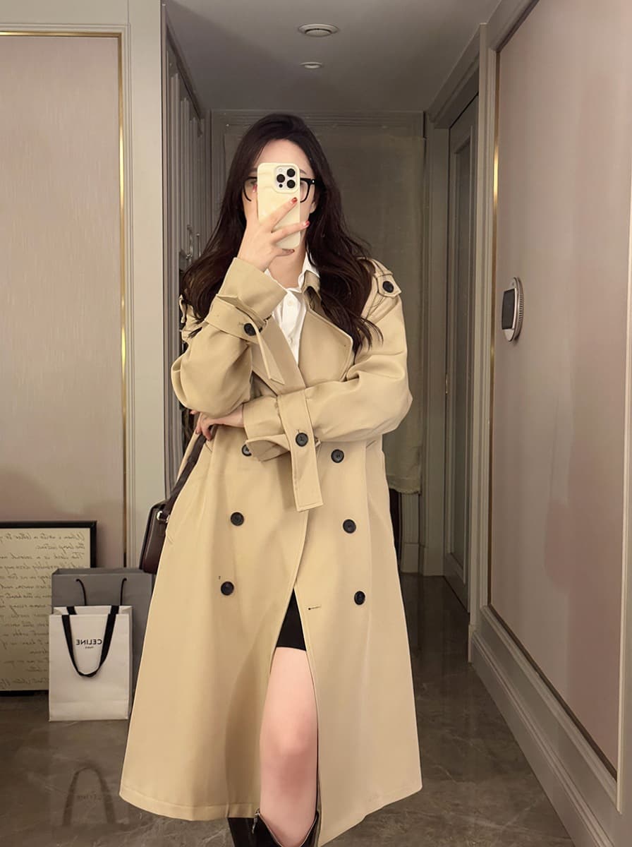 This year's popular trench coat women's mid-length 2025 spring new Korean-style British-style over-the-knee coat