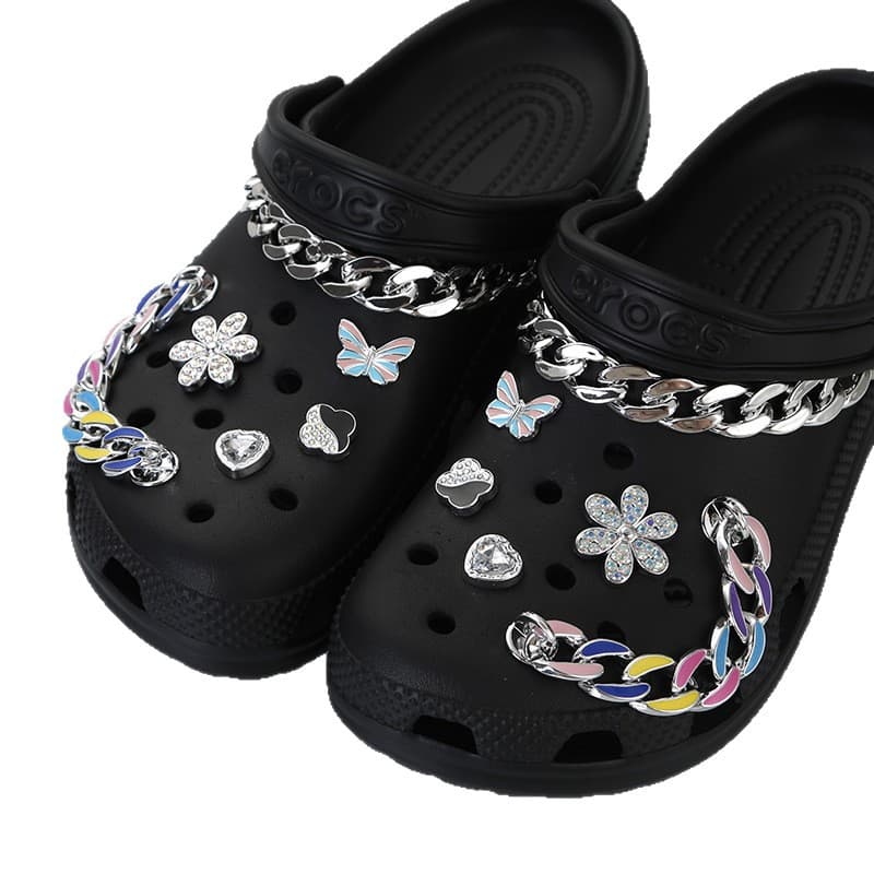 High-end perforated shoe accessories, premium colored chain, rhinestone three-dimensional accessories, cross perforated shoe buckles
