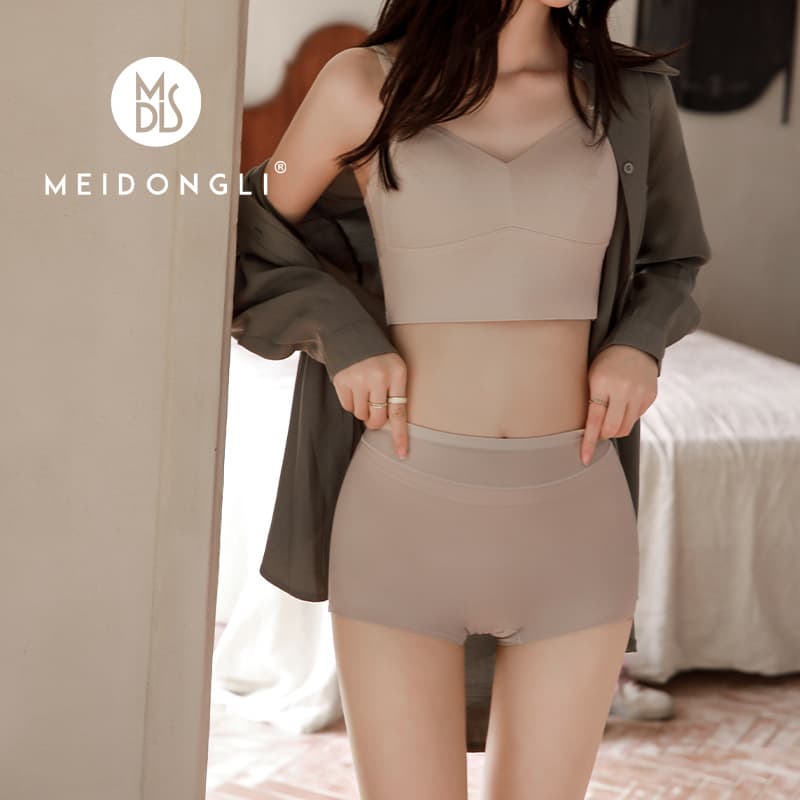 New Style Ice Silk Seamless Panties for Women, Thin Silk Crotch, Breathable, Mid-Waist, Peach Butt, Two-In-One Thermal Safety Shorts