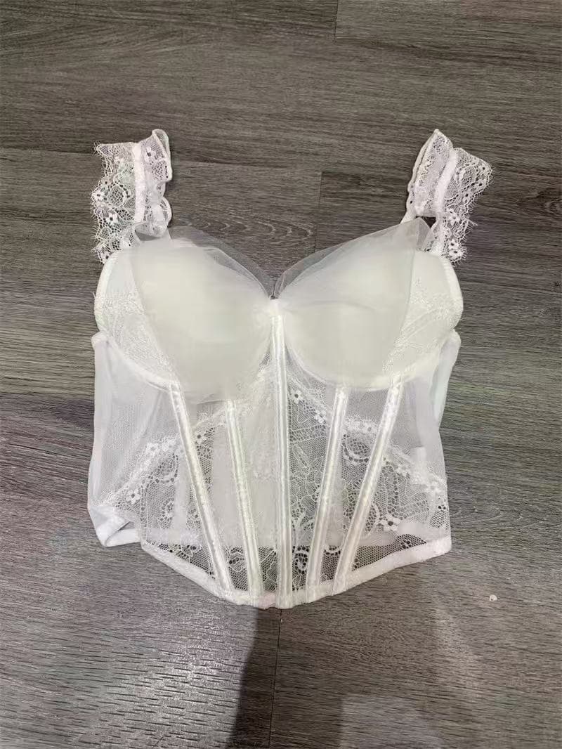 Fishbone Corset Lace Butterfly Camisole Top for Women Summer Sexy Slim Fit Bra Inner Wear Outerwear