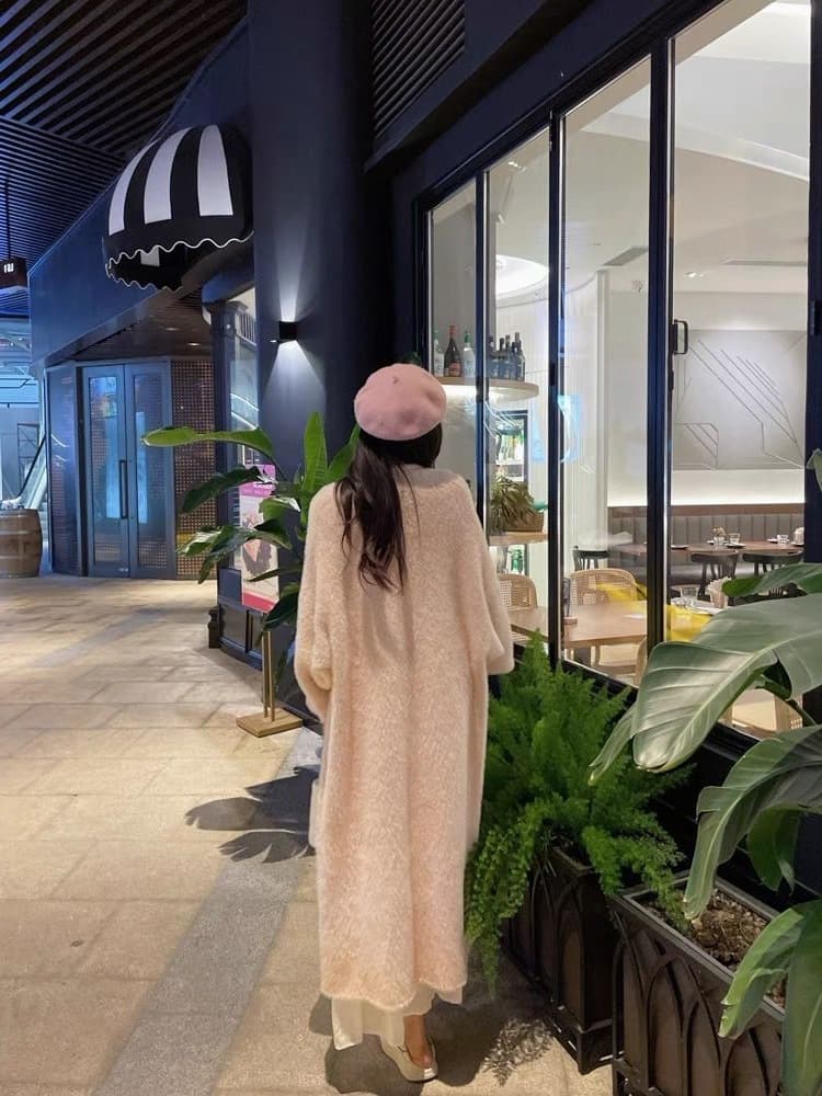New Cardigan Sweater for Women Faux Mink Batwing Sleeve Mid-Length Loose Fit Autumn Winter Casual Knit Coat