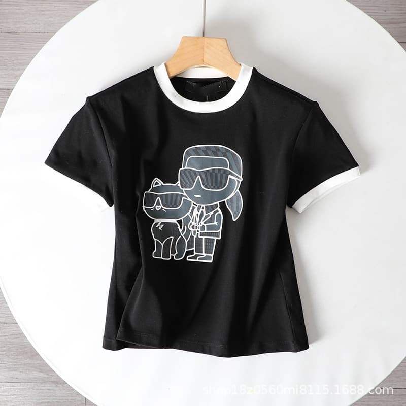 American Style K-Er Women's Colorful Cat Design Crew Neck Pure Cotton T-Shirt Short Sleeve 1583