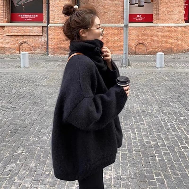 Korean Lazy Style Loose Thickened Imitation Mink Cashmere Knitted Cardigan Sweater Women Autumn Winter Soft Outerwear