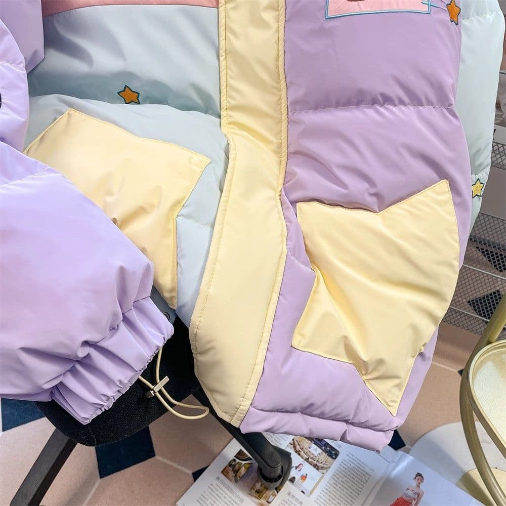 Sweet and cute color-blocked macaron down jacket, new autumn/winter style, thick cotton-padded coat.