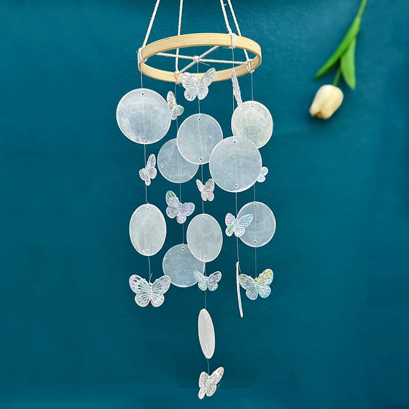 Butterfly Natural Shell Wind Chime Colorful Decoration for Balcony Window Home Bedroom Wall Hanging Birthday Gift for Friends