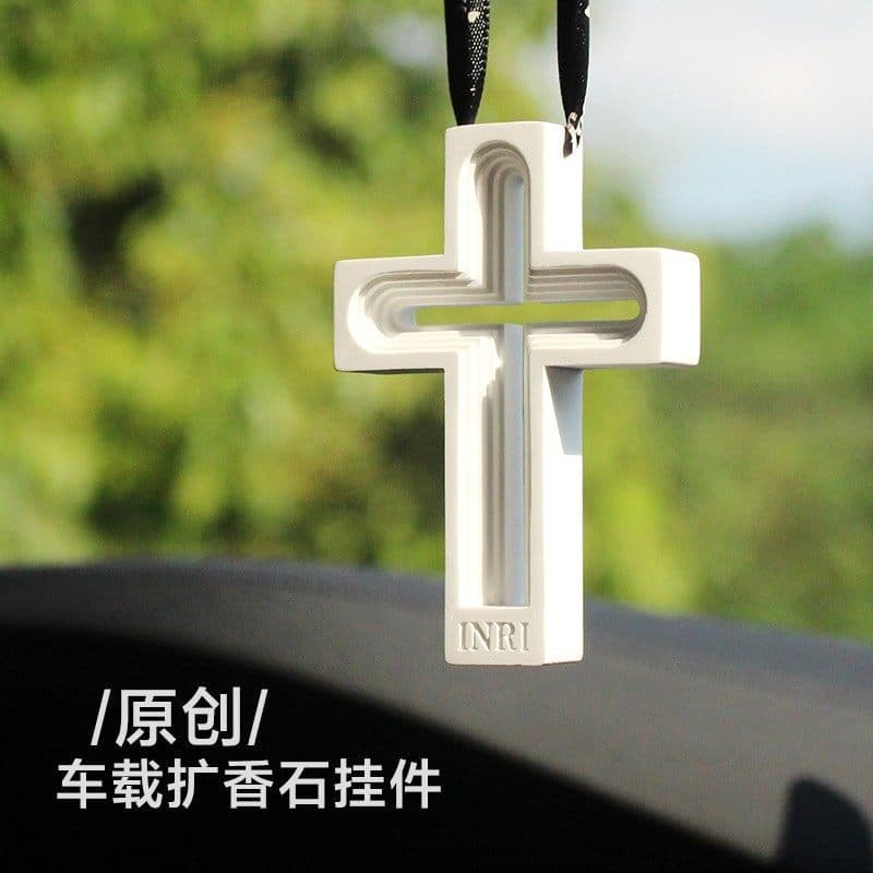 Original Diffuser Stone Cross-Shaped Handmade Car Fragrance Pendant Men's Perfume New Car Interior Rearview Mirror Hanging Ornament