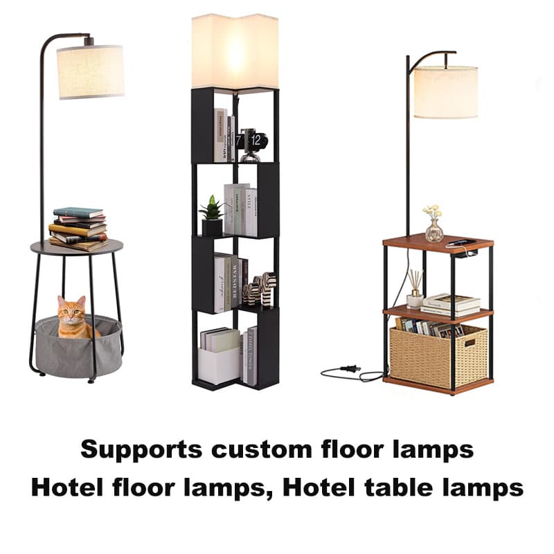 Floor Lamp with Table, Living Room Coffee Table with Charging Station, Shelf Side Table (USB & AC Ports)
