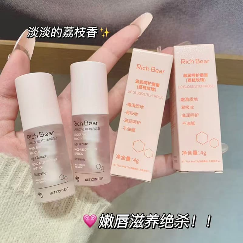 Rich Bear Clear Lip Gloss Moisturizing Lip Oil Mirror Shine Glass Lip Plumping Transparent Hydrating Lip Gloss