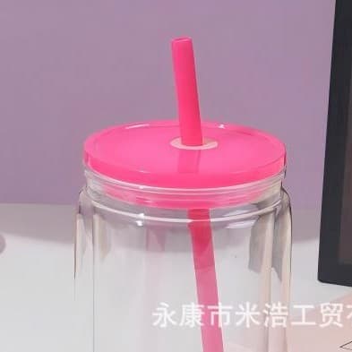 Colorful Pc Mason Bottle 475ml Single-Layer Plastic Straw Cup Transparent Juice Cup Coffee Cup Milk Tea Cup