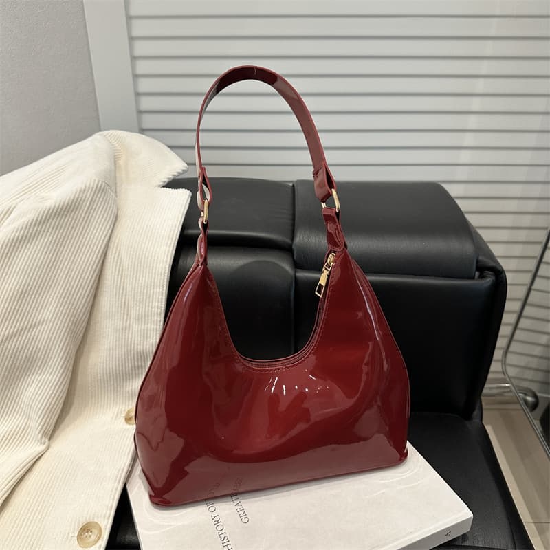 Chic Casual Shiny 2025 Spring Summer New Patent Leather Fashion Light Luxury Shoulder Bag Handbag Underarm Bag for Women