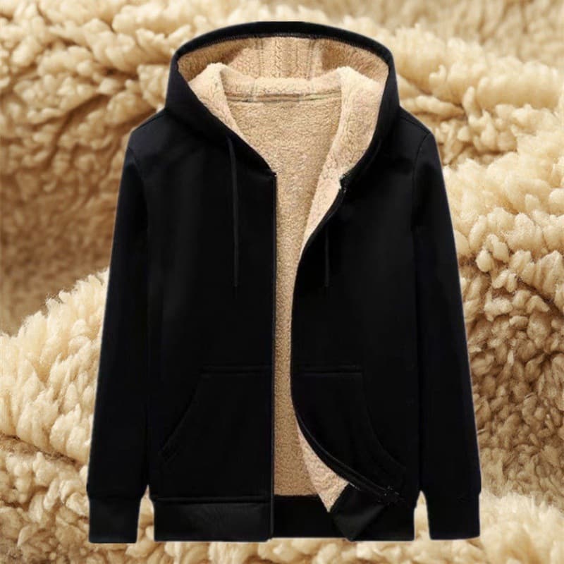 Fleece-Lined Thick Hoodie Sweatshirt for Men Winter Plus Size Zip-Up Cardigan with Sherpa Lining Casual Jogger Set