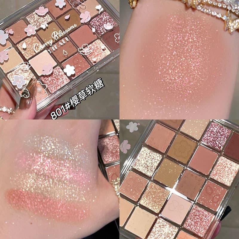 New Pure Love Eyeshadow Palette Evening Sakura Dance 20-Color - Pearl, Glitter, Matte, Low Saturation Earth Milk Tea Tone