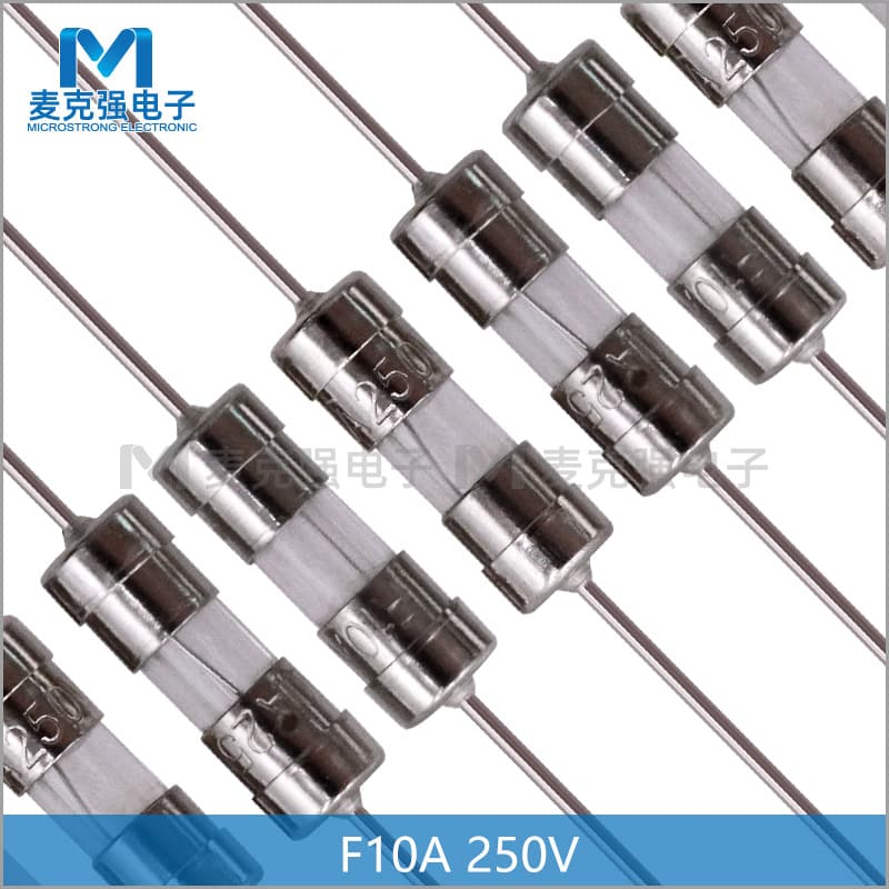 Double-cap glass fuse with braid 3.6X10 quick-break F10A/250V glass tube fuse with lead