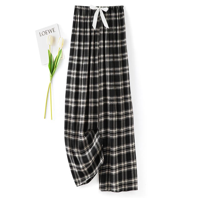 Women's Cotton Silk Sleep Pants Summer Thin Rayon Wide Leg Pants Spring Autumn Wearable Out Loose Home Air Conditioning Capri Length Trousers