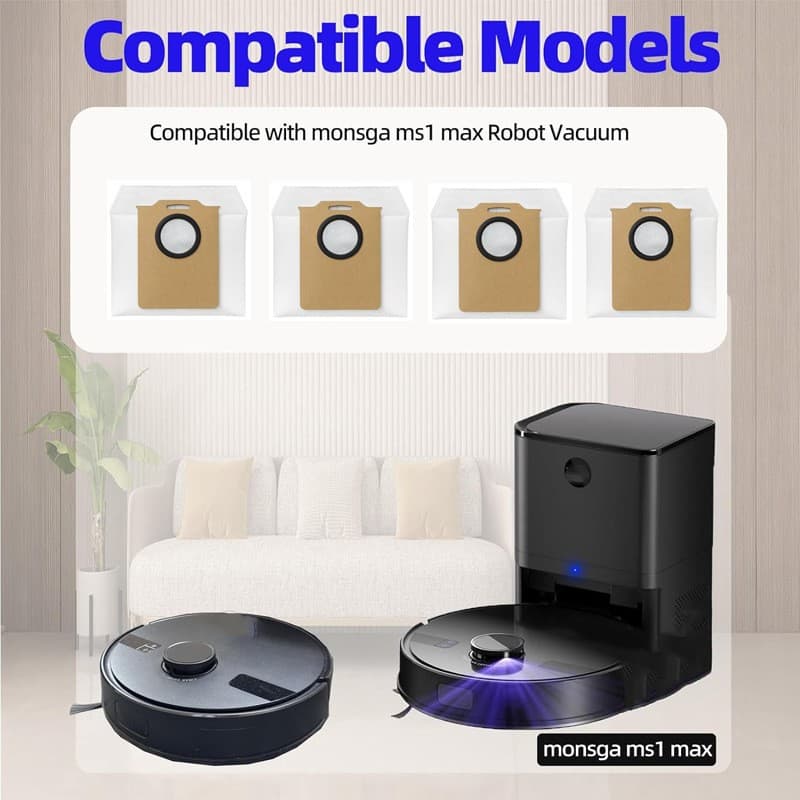 Compatible with MONSGA Robot Vacuum MS1 MAX Dust Bag, MONSGA Robot Vacuum Dust Bag, MS1 Dust Bag
