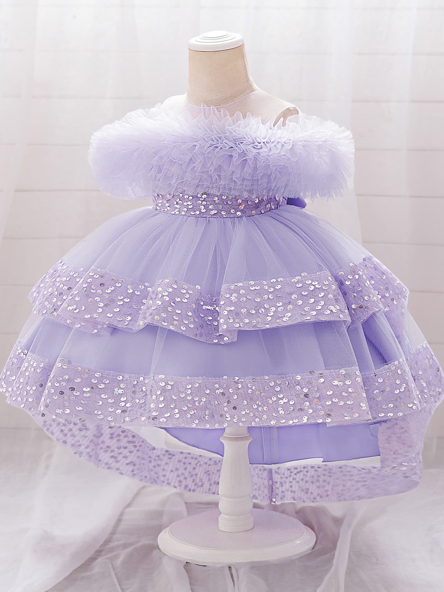 Amazon baby and toddler dress sequined puffy bow princess dress for baby's first birthday party swallowtail chastity dress